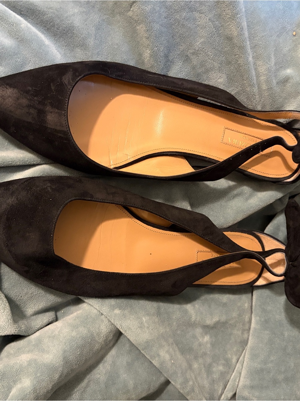 Aquazzura Black Suede Pointed Toe Slingback Flats
